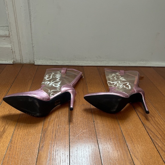 Y2K pink metallic and clear cowgirl boots with back zipper - Picture 3 of 3
